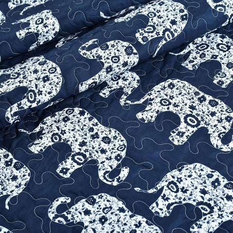Lush Decor Navy Elephant Parade Throw Fuzzy Reversible Sherpa Blanket 60” x 50 White