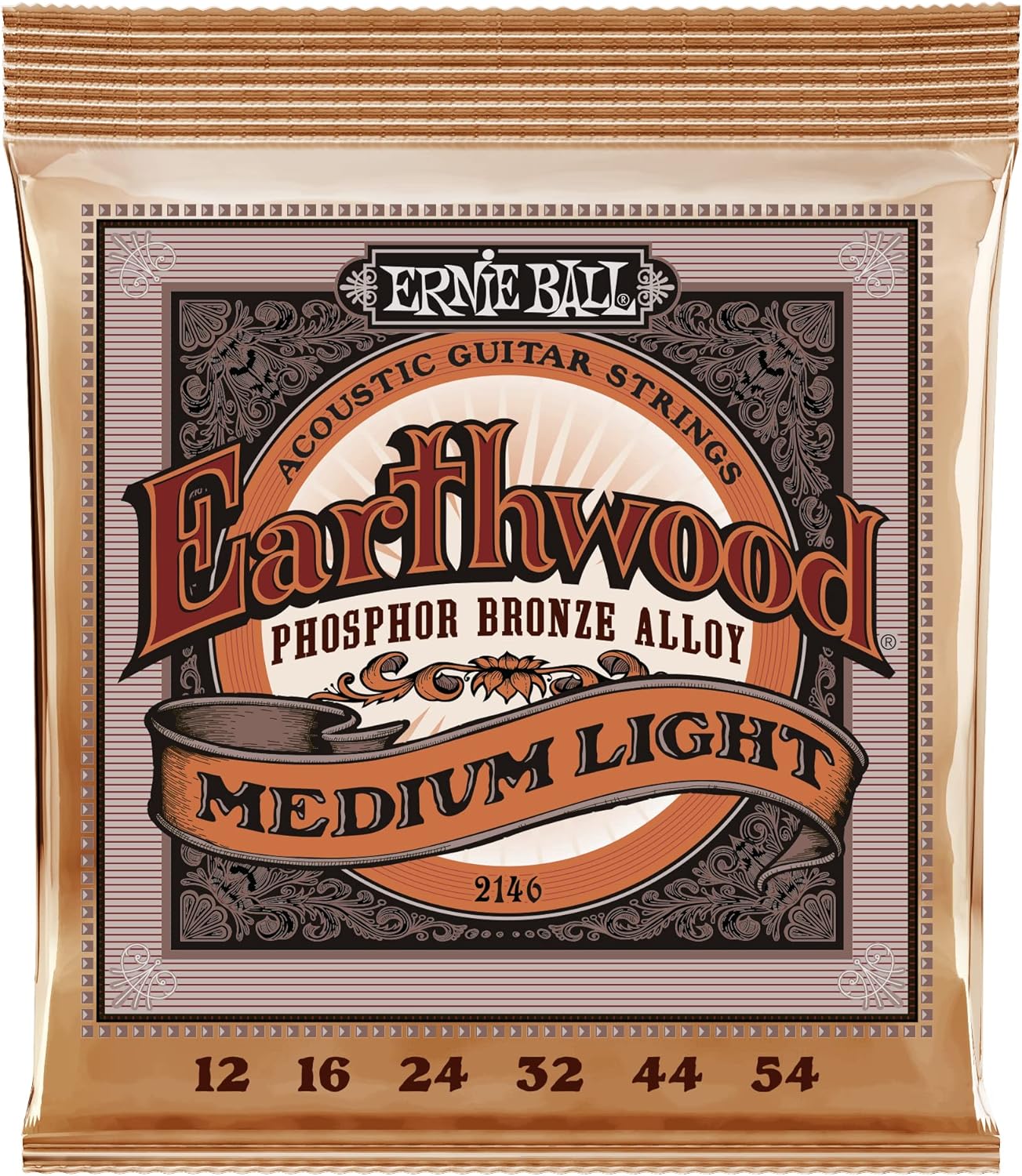 Ernie Ball Earthwood Medium Light Phosphor Bronze Acoustic Guitar Strings, 12-54 Gauge (P02146)