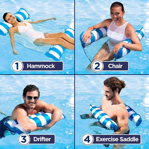 Aqua 4-in-1 Monterey Hammock Pool Float & Water Hammocks – 2-3-4 Multipacks – Multiple Colors/Styles – for Adults and Kids Floating