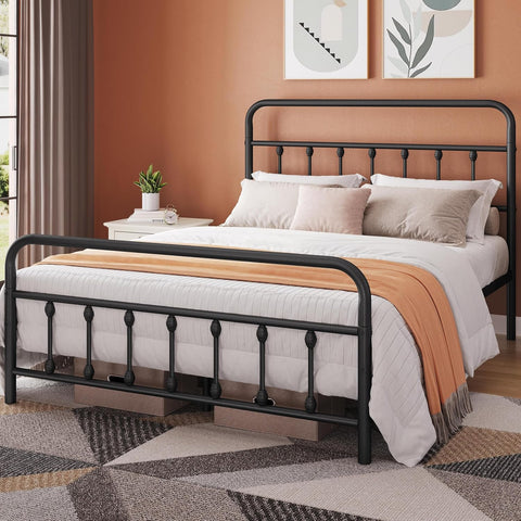 Topeakmart Queen Metal Bed Frame, Victorian Style Headboard, Black