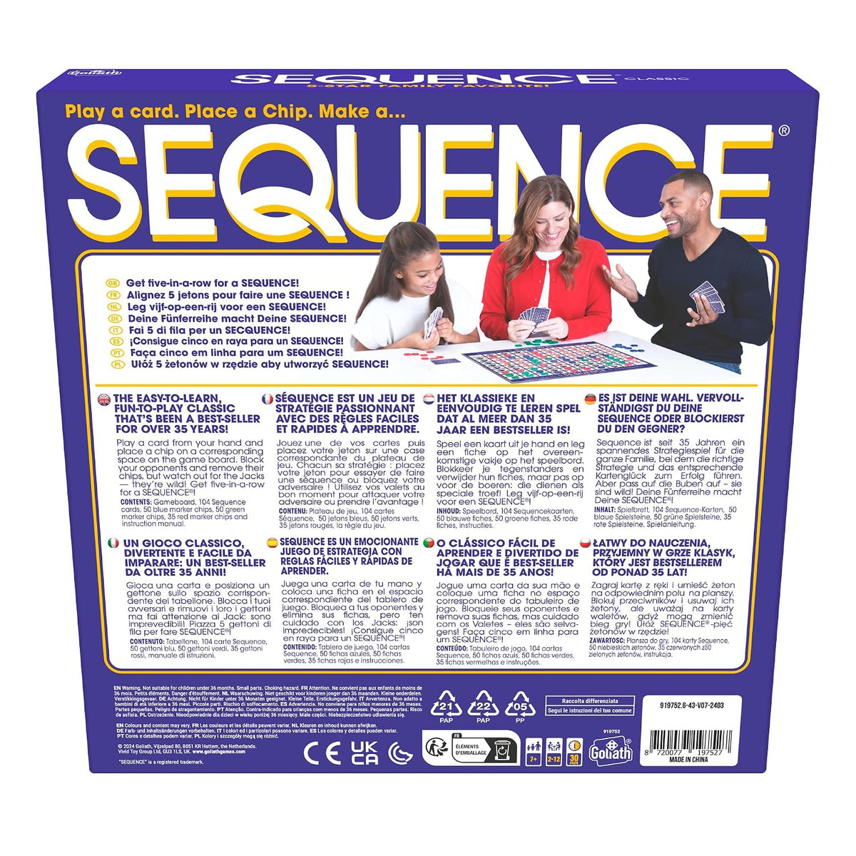 SEQUENCE- Original SEQUENCE Game with Folding Board, Cards and Chips by Jax ( Packaging may Vary ) White, 10.3" x 8.1" x 2.31"