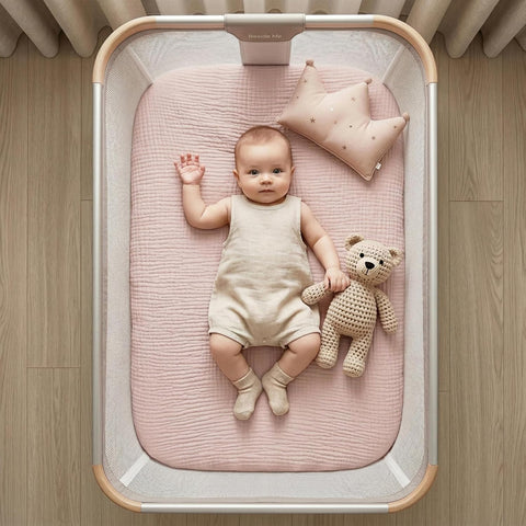 Muslin Bassinet Sheet Compatible with Maxi-Cosi Iora & Iora Air Bedside Sleeper - 100% Cotton Rectangular Mattress Pad Cover (33"x20"), Breathable & Soft, Boho (1 Pack Pink)
