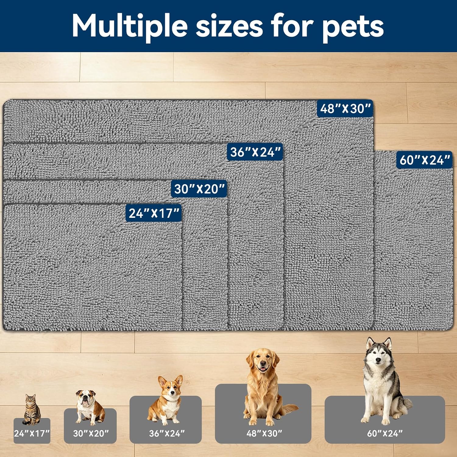 Bcoimo Super Absorbent Dog Door Mat, 36"*24" Anti Slip Mat for Muddy Paws