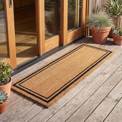 Kempf Black Border Coco Coir Doormat, 24" x 72", Non-Slip Backing, Heavy Duty Natural Fiber Front Door Welcome Entrance Mat, Low Clearance, Outdoor Indoor