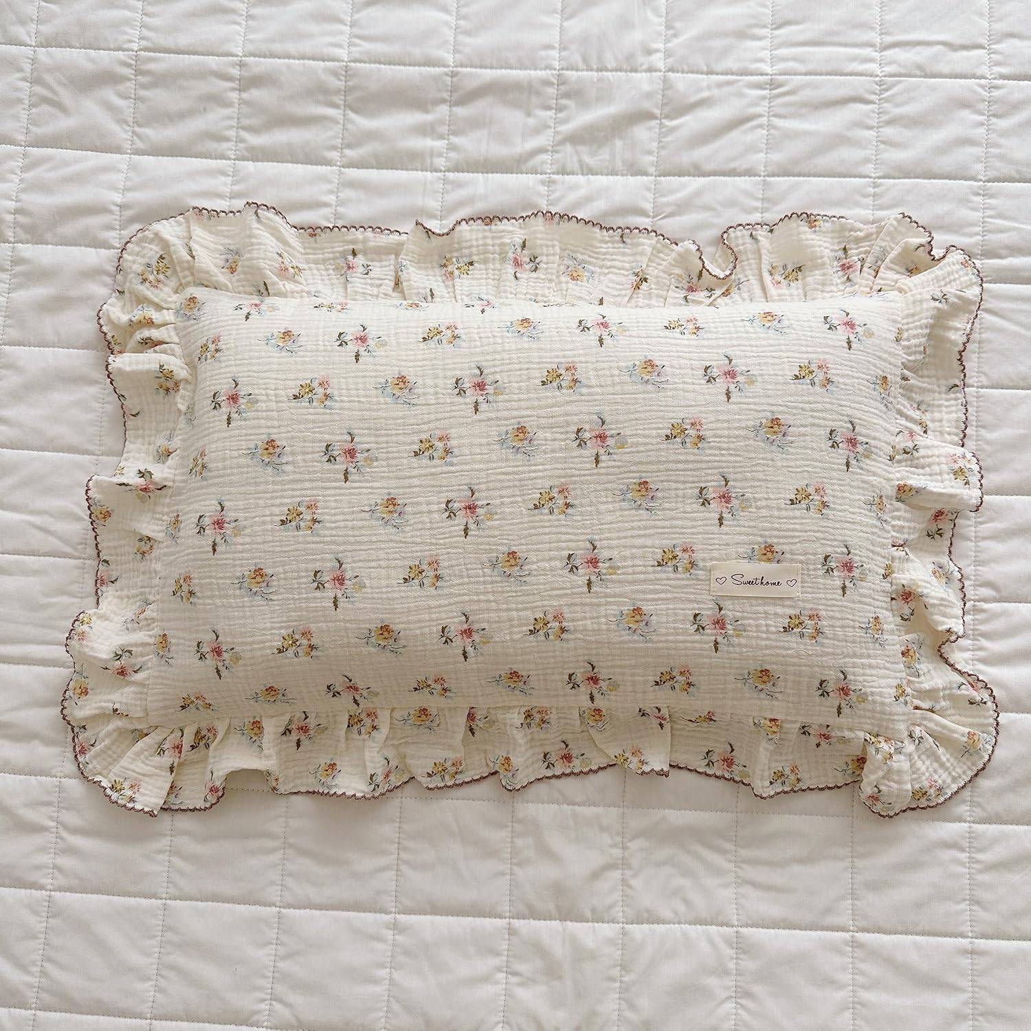 BuLuTu Muslin Ruffled Kids Toddler Pillowcase Standard Size 20"x26",Azalea