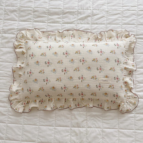 BuLuTu Muslin Ruffled Kids Toddler Pillowcase Standard Size 20"x26",Azalea