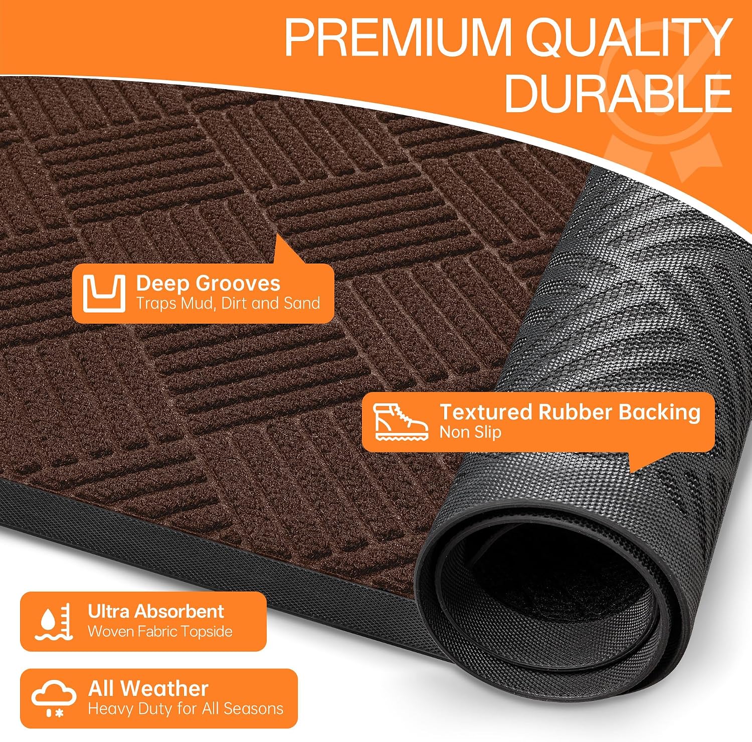 Indoor Outdoor Door Mat, 6' x 4' Doormat for Entryway, Brown