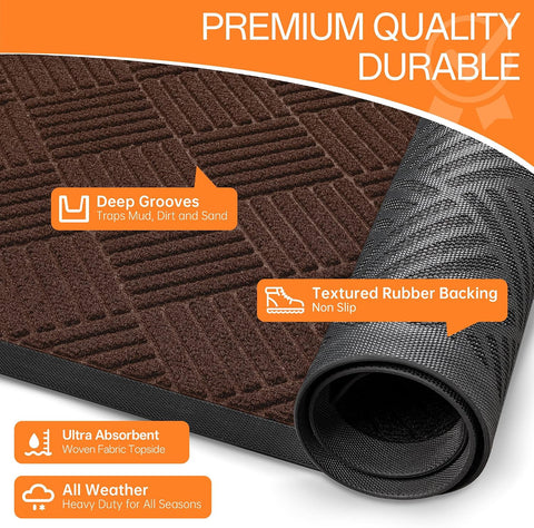 Indoor Outdoor Door Mat, 6' x 4' Doormat for Entryway, Brown