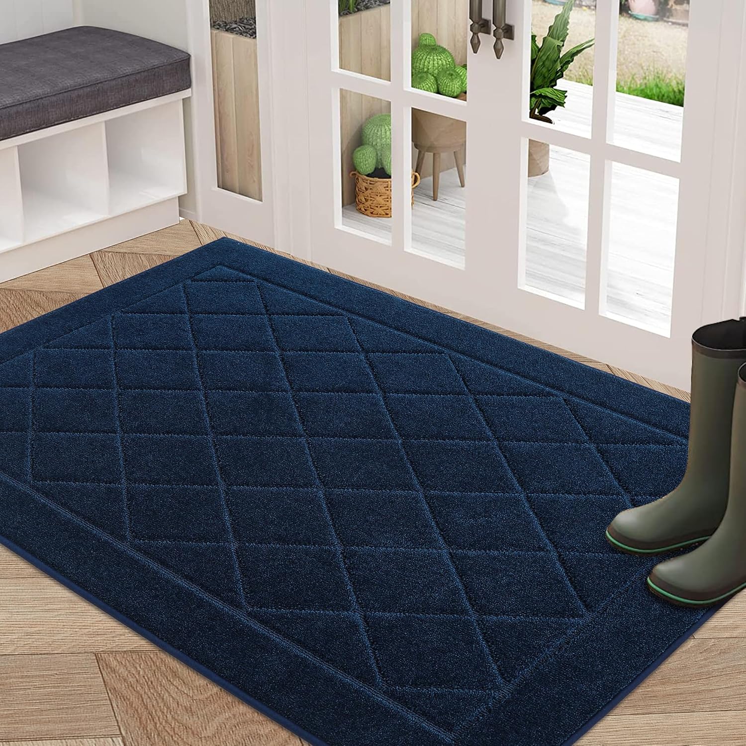 BEQHAUSE Dirt Trapper Door Mat 32" x 48", Doormat Non-Slip, Navy Blue