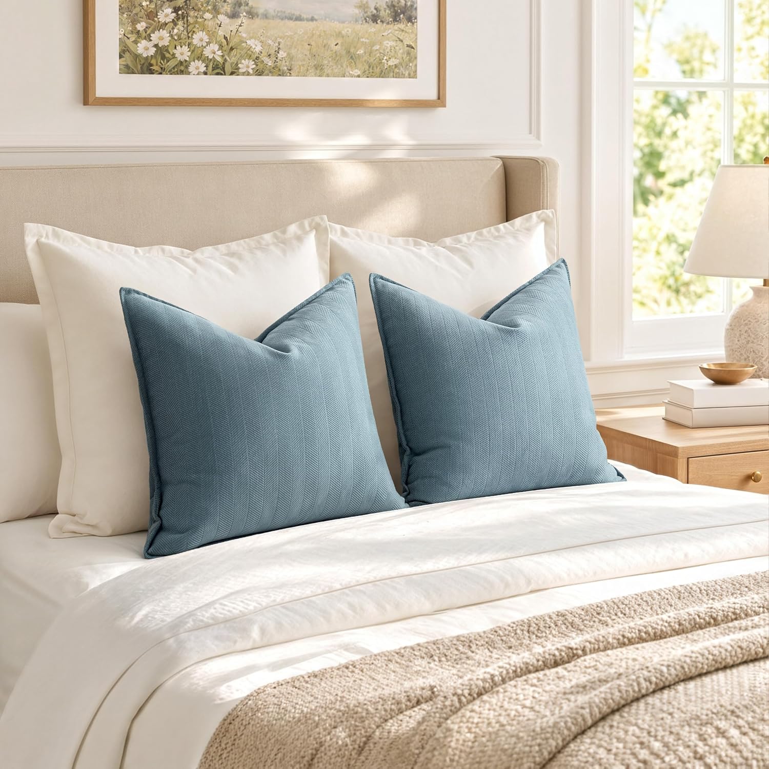 MIULEE Pack of 2 Dusty Blue Euro Shams Chenille Pillow Covers 26x26 Inch