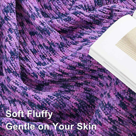 #6 Super Bulky Blanket Yarn for Crocheting - 4 Skeins(Each 10.5oz/300g, 220yds/201m), Chunky Chenille Thick Plush Big Soft Yarn for Crocheting Knitting Blankets, Purple & Grey & Sky