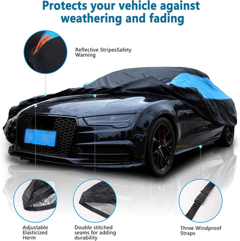 MORNYRAY Waterproof Car Cover All Weather Snowproof UV Protection Windproof Outdoor Full car Cover, Universal Fit for Sedan (Blue, A0-Fit Sedan Length(Up to 153 inch)