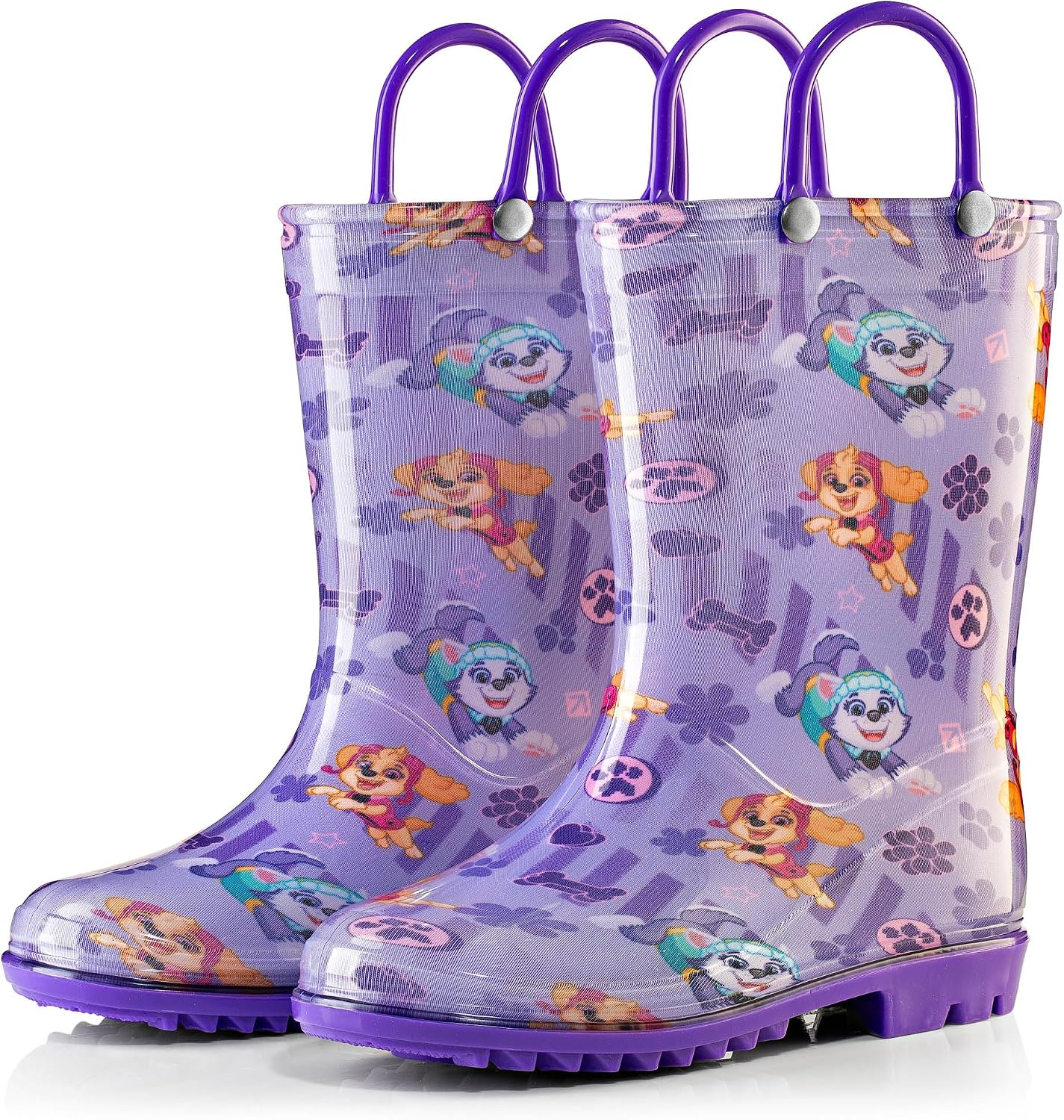 Nickelodeon Paw Patrol Girls' Waterproof PVC Rain Boots with Easy-On Handles – Toddler & Little Kid Sizes