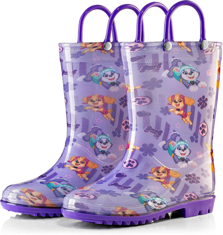 Nickelodeon Paw Patrol Girls' Waterproof PVC Rain Boots with Easy-On Handles – Toddler & Little Kid Sizes