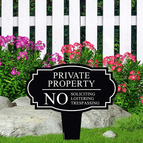 Private Property No Soliciting Liotering Trespassing Sign, Inground 11x11 Inches, Rust Free ACM, Fade Resistant, Made in USA by My Sign Center
