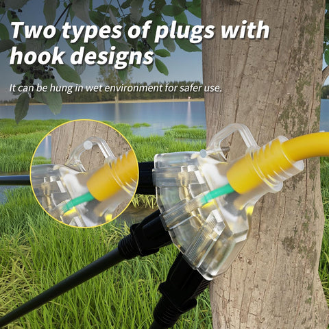 PlugSaf 100 FT 12 Gauge Yellow Heavy Duty Outdoor Extension Cord Waterproof