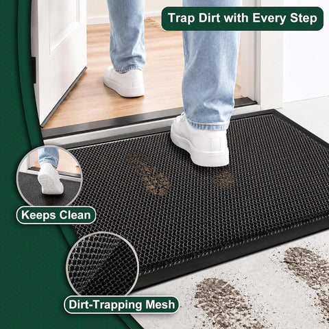 Mibao Meshy Mat Door Mat Heavy-Duty Quick-Dry Floor Mat, Sand & Dirt Trapper for Indoor & Outdoor, Ideal for Entrance, Mudrooms,Patios & Garages, Outside Doormat with Anti-Slip Backing, Grey，17"x36"