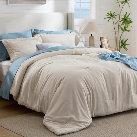 Bedsure King Size Comforter Set - Beige King Comforter Set, Soft Bedding for All Seasons, Cationic Dyed Bedding Set, 3 Pieces, 1 Comforter (104"x90") and 2 Pillow Shams (20"x36"+2")