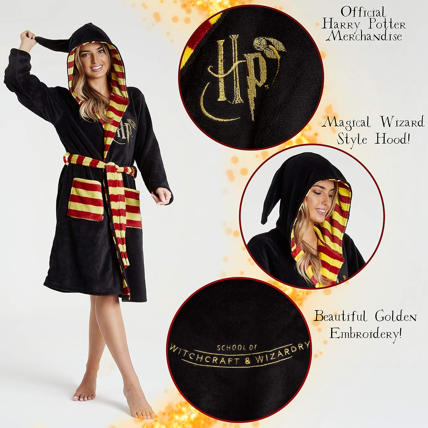 Harry Potter Dressing Gown, Adult Fleece Hooded Dressing Gowns For Women Or Men