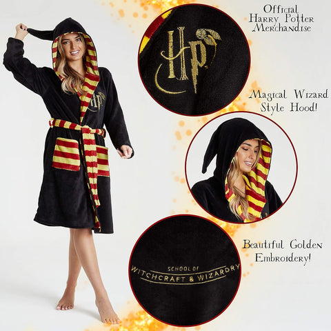 Harry Potter Dressing Gown, Adult Fleece Hooded Dressing Gowns For Women Or Men