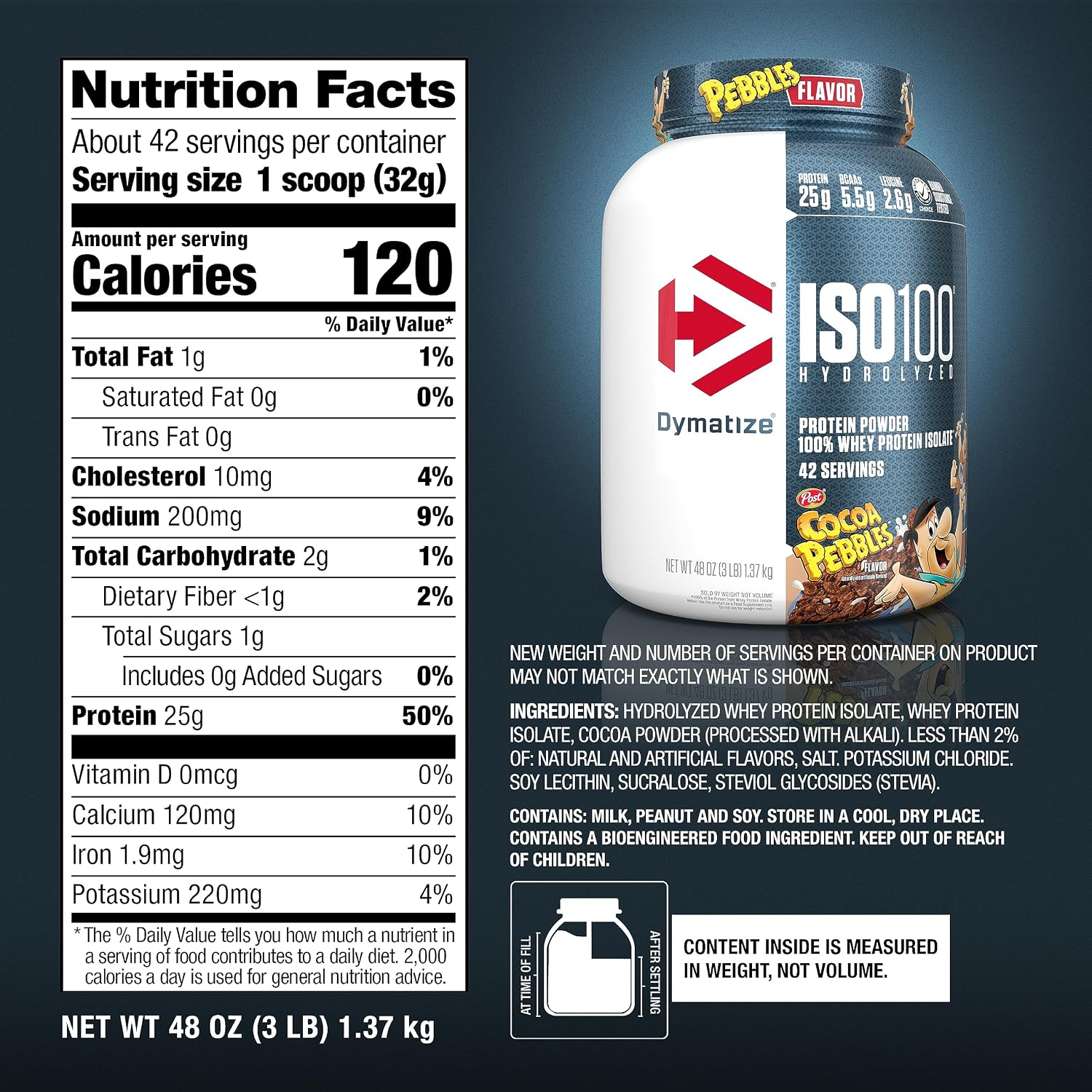 Dymatize ISO100 Protein Powder, 100% Whey Isolate, Cocoa Pebbles