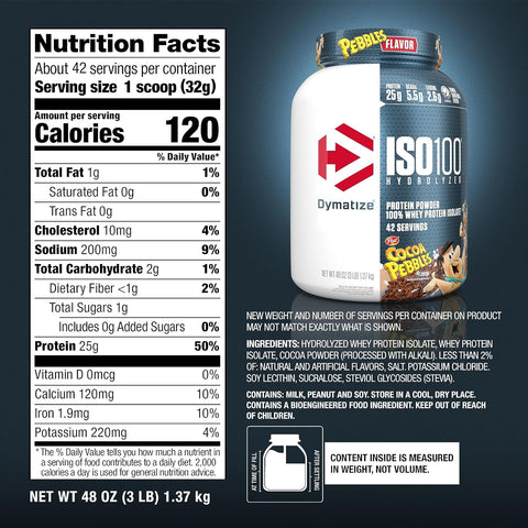Dymatize ISO100 Protein Powder, 100% Whey Isolate, Cocoa Pebbles