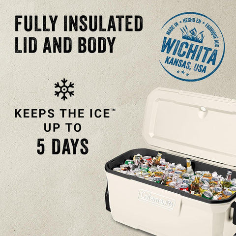 Coleman Classic Series Insulated Portable Rolling Cooler with Wheels, Leak-Resistant Outdoor Hard Cooler Keeps Ice up to 5 Days