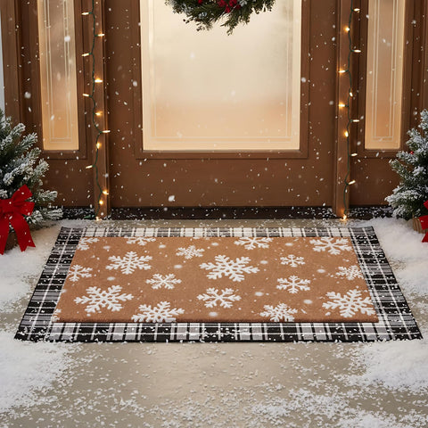 Drydiet Snowflake Plaid Outdoor Front Door Mat Non Slip Porch Entryway