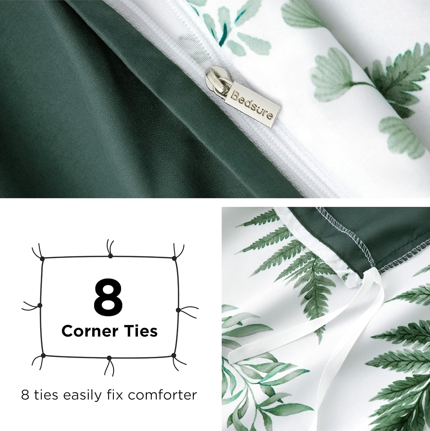 Bedsure Duvet Cover King Size - Reversible Plants Duvet Cover Set with Zipper Closure, 3 Pieces Green Bedding Set with 8 Corner Ties and 2 Pillow Shams 20"x36"
