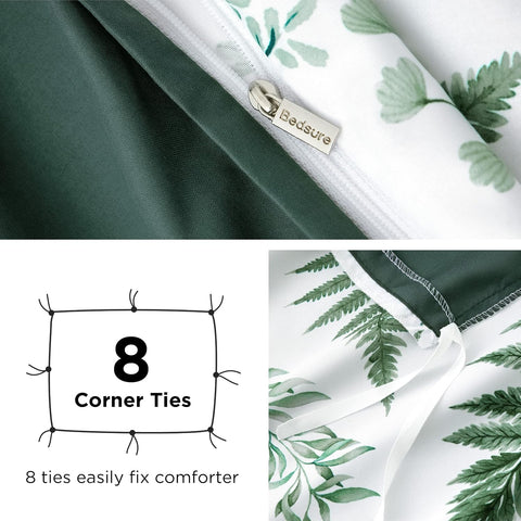 Bedsure Duvet Cover King Size - Reversible Plants Duvet Cover Set with Zipper Closure, 3 Pieces Green Bedding Set with 8 Corner Ties and 2 Pillow Shams 20"x36"