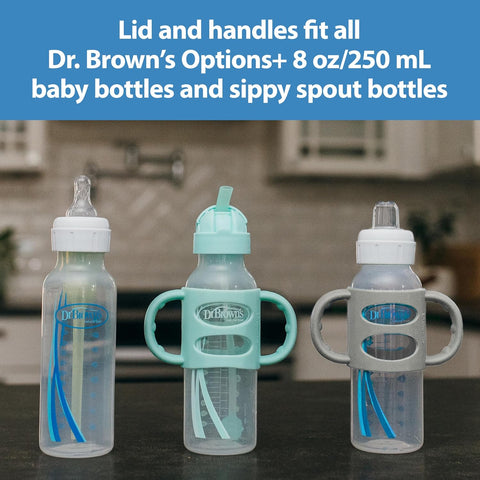 Dr. Brown's Narrow Sippy Straw Bottle with Handles, Gray & Green, 2-Pack
