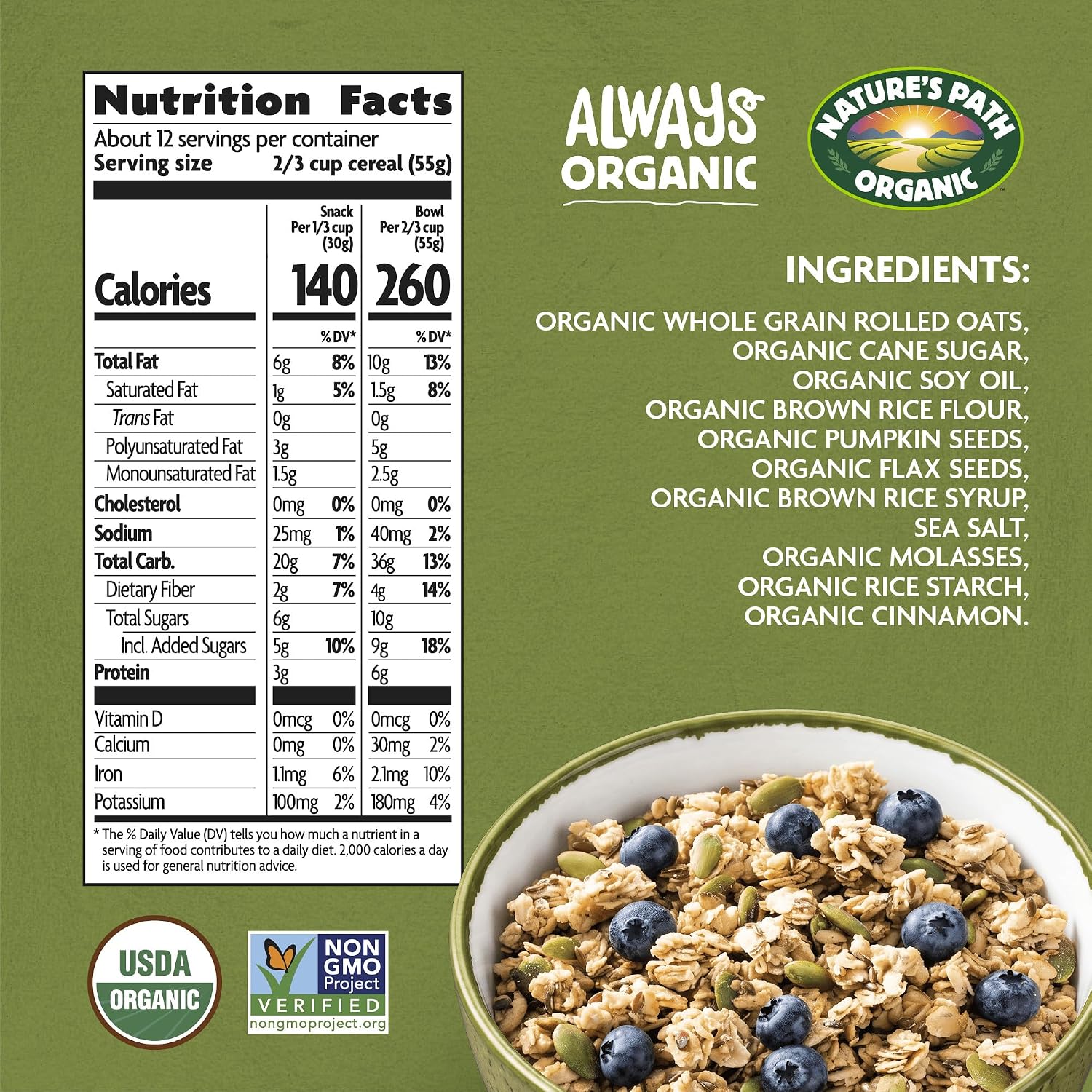 Nature's Path Organic Pumpkin Seed + Flax Granola, 24.7 oz (Pack of 6), Non-GMO