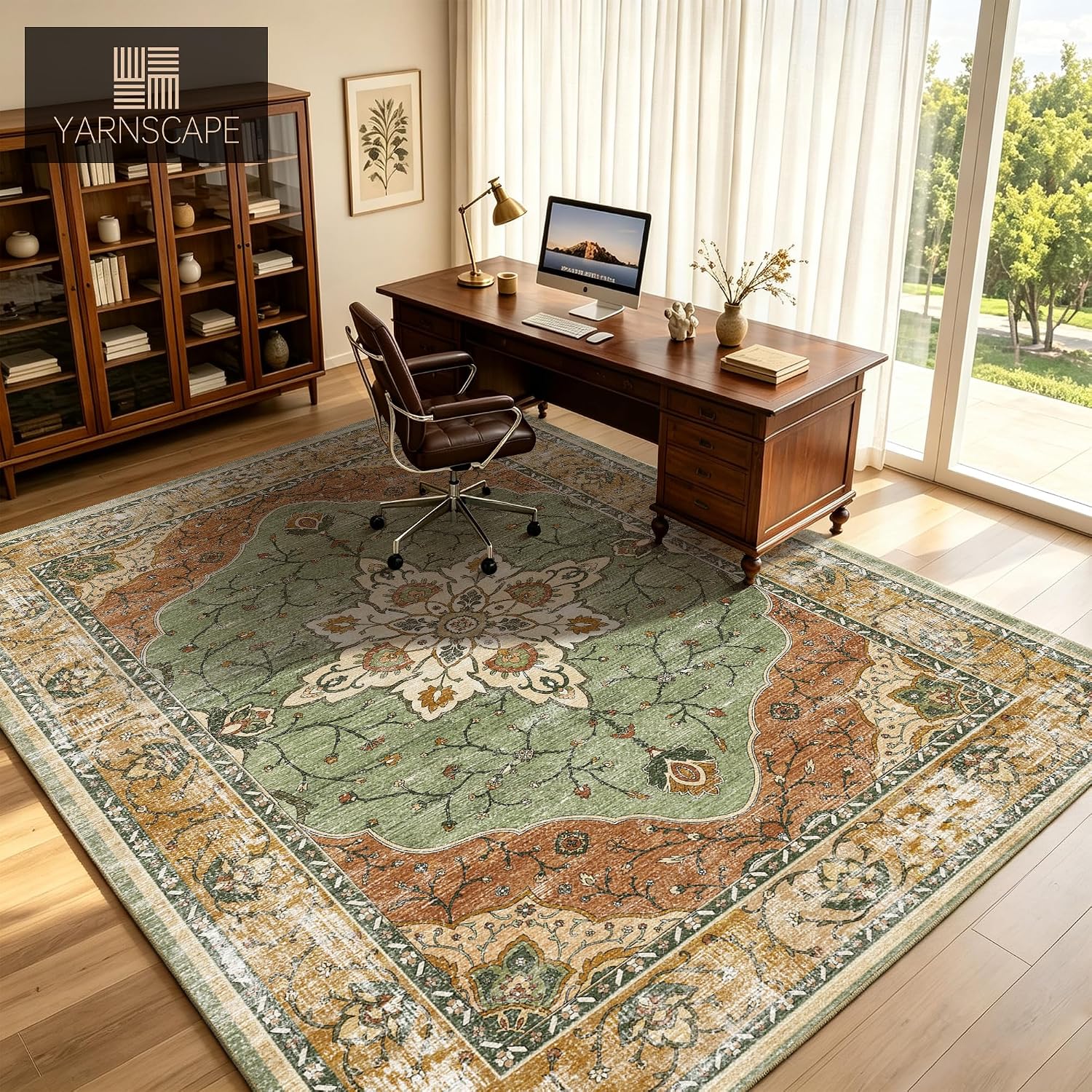 YARNSCAPE 6' x 9' Machine Washable Area Rug, Non-Slip Low-Pile Carpet
