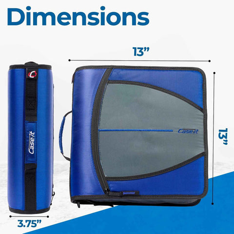 Case-it Mighty Zip Tab School Zipper Binder | 3-Inch O-Rings, 600-Sheet Capacity, 5-Subject Expanding File Folder, Multiple Pockets & Storage Organizer, Shoulder Strap | D-146 Blue