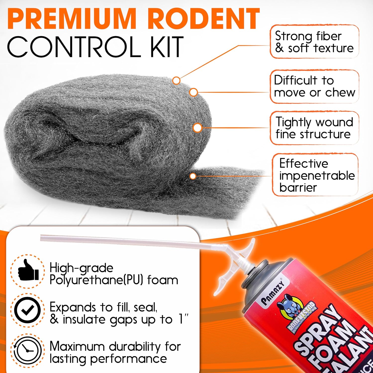 Rodent Barrier Kit 3PCS Steel Wool+3PCS Spray Foam Hole Filler Mice Control