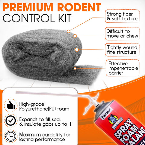 Rodent Barrier Kit 3PCS Steel Wool+3PCS Spray Foam Hole Filler Mice Control