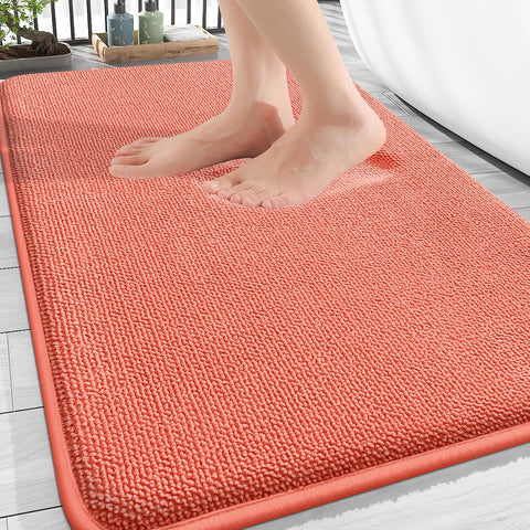OLANLY Thick Memory Foam Bathroom Rugs 30x20, Absorbent Bath Mat, Coral