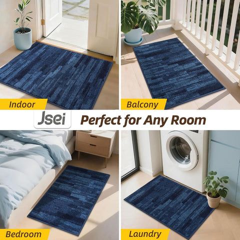 JSEI Dirt Trapper Door Mat 24"x36", Non-Slip Doormat, Blue
