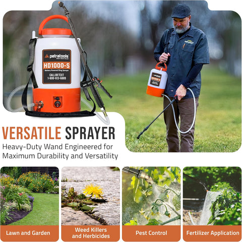 PetraTools Battery Powered Sprayer with 8 Nozzles, HD1000-S (1 Gal Pro Kit)