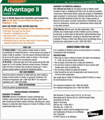 Advantage II Small Cat Vet-Recommended Flea Treatment & Prevention | Cats 5-9 lbs. | 2-Month Supply