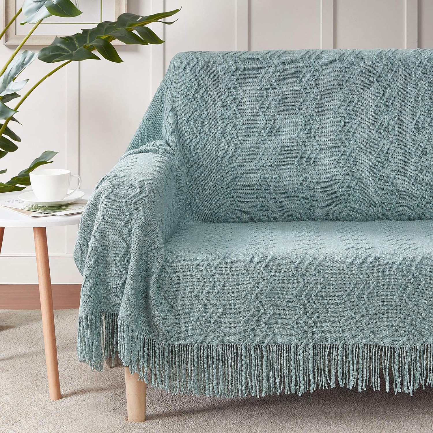 BOURINA Aqua Throw Blanket 60x80 Inch Boho Knitted Soft Throw Sofa Blanket