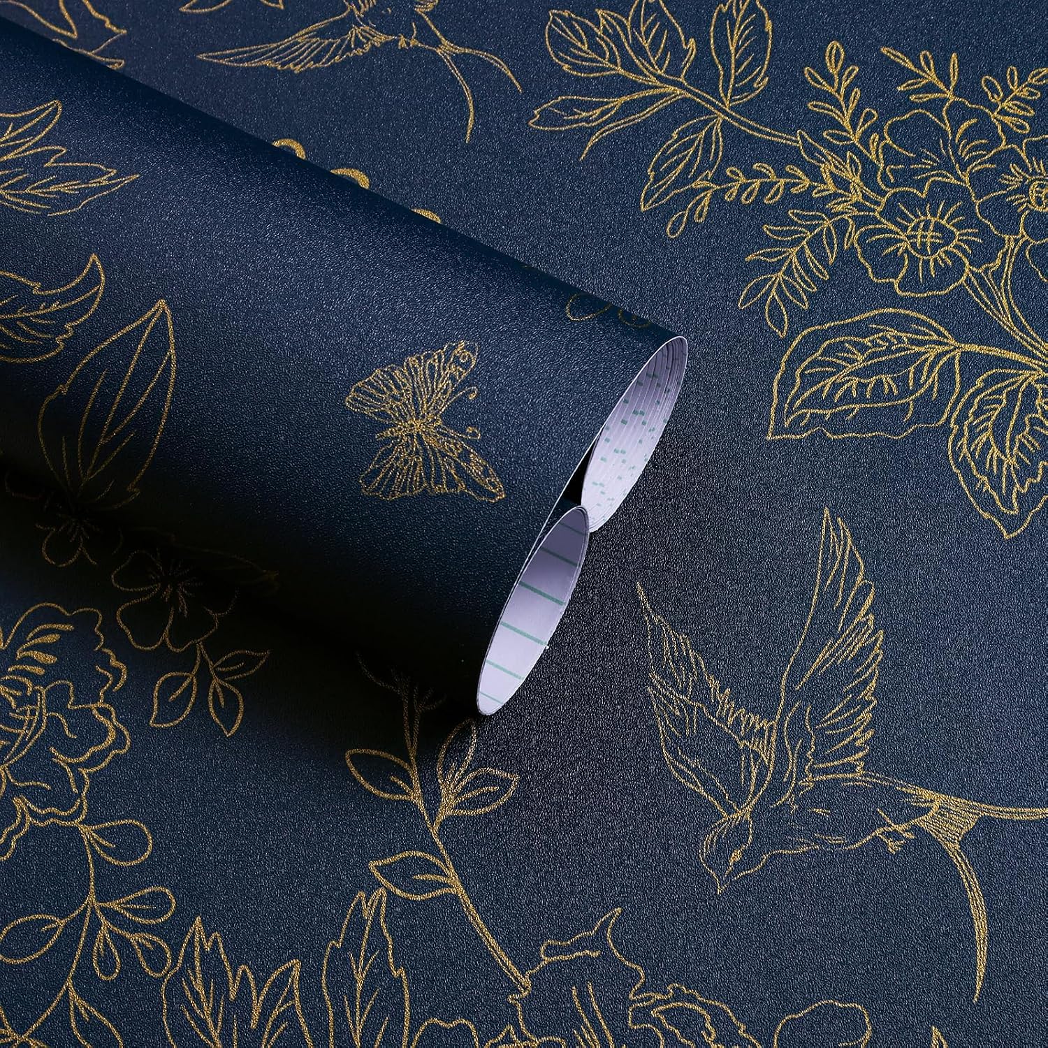 Froluya Dark Blue Peel and Stick Wallpaper Vintage Floral 17.7in×590.5in