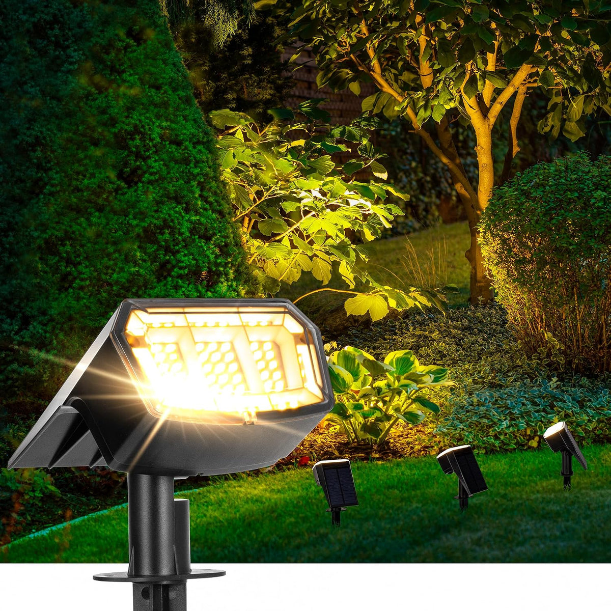 AUDERWIN Solar Spot Lights Outdoor Waterproof, 2 Packs, Warm White