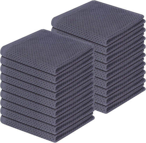 Homaxy 100% Cotton Waffle Weave Kitchen Dish Cloths 18-Pack, Dark Grey