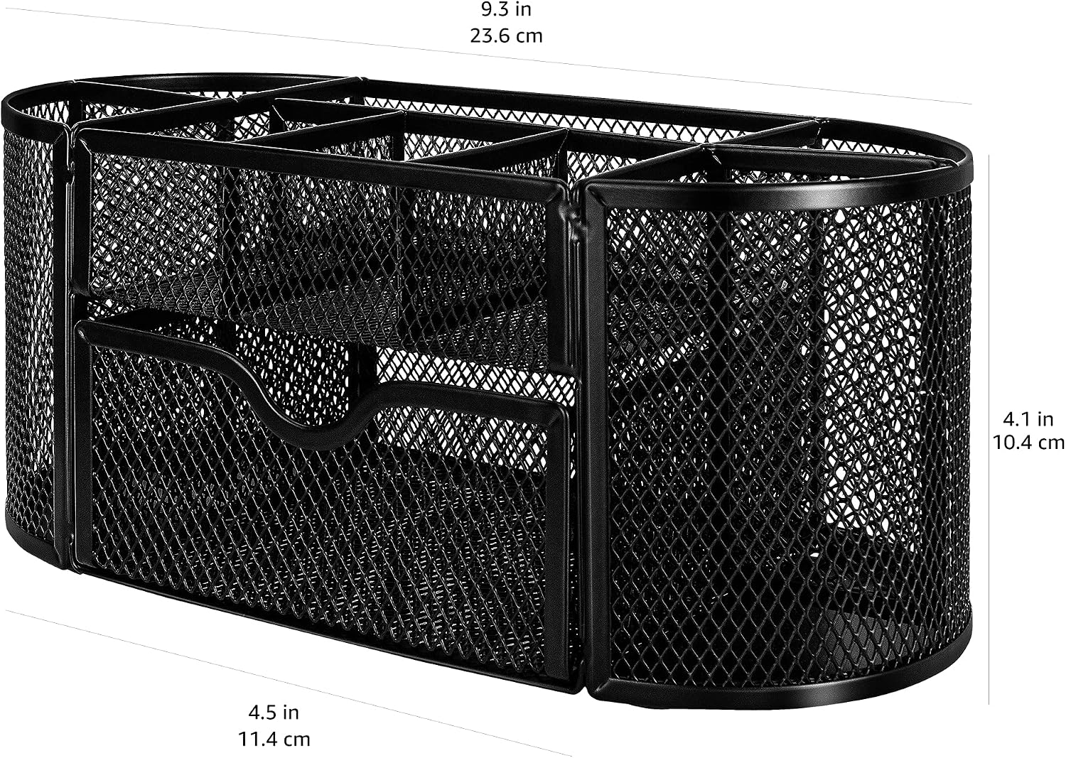 Amazon Basics Mesh Desk Organizer with Pen Holder, Pullout Drawer and Office Caddy Storage, 9.25" x 4.53" x 3.94", Black