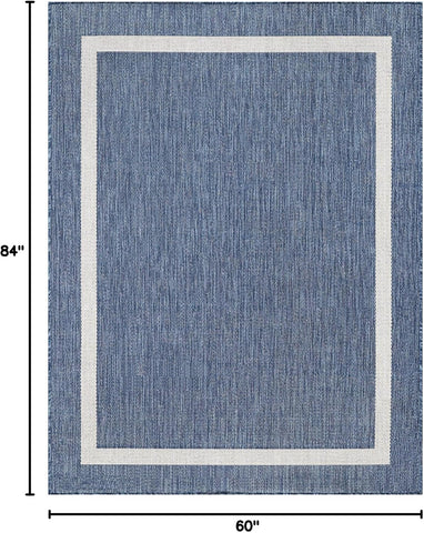 Luul Home Bordered Outdoor Rug 5x7 Washable Outside Carpet for Indoor Patio Porch Waterproof Easy Cleaning Non Shedding Area Rugs Blue 5 x 7