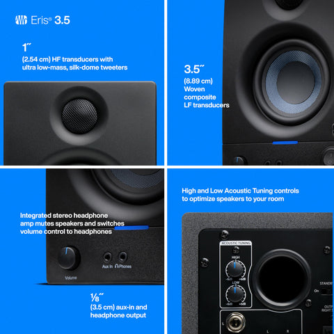 PreSonus Eris 3.5 Studio Monitors, Pair — Powered, Active Monitor Speakers for Near Field Music Production, Desktop Computer, Hi-Fi Audio