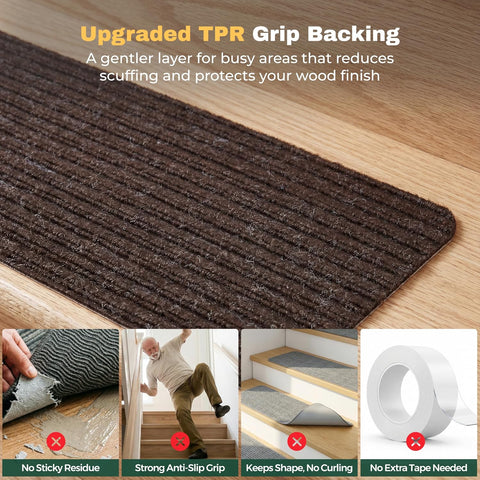 MBIGM Carpet Stair Treads for Wooden Steps, 4 Pack, 8" x 30", Brown Stripe