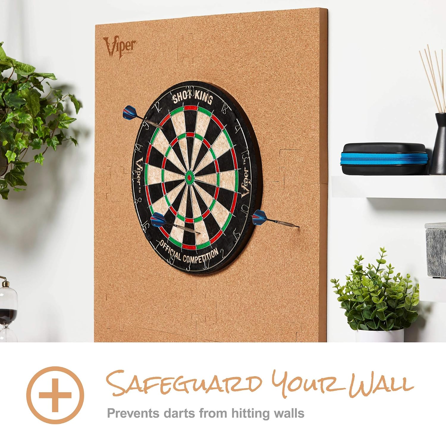 Viper Wall Defender III Cork Dartboard Surround, Reversible Cork Dart Board Wall Protector for 17.75 and 18 Inch Sisal Bristle Dartboards, 8.2 Sq Ft, Tan