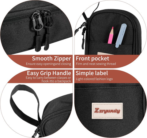 Zzrywuty Pen Case with Zipper Pencil Pouch for Office Travel Portable Large Pencil Case Pouch for Teen Girls & Boys,Black